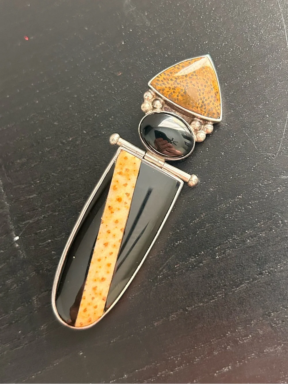 DARLA NORDSTROM Sterling Silver Black Onyx and Amber Inlay Pendant & Brooch Pin